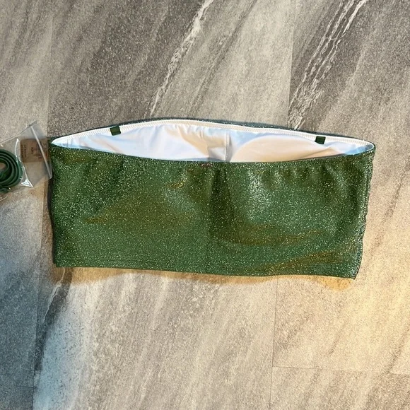Sparkle Green Shimmer Bandeau Bikini Top halter size XL swim - Picture 12 of 13